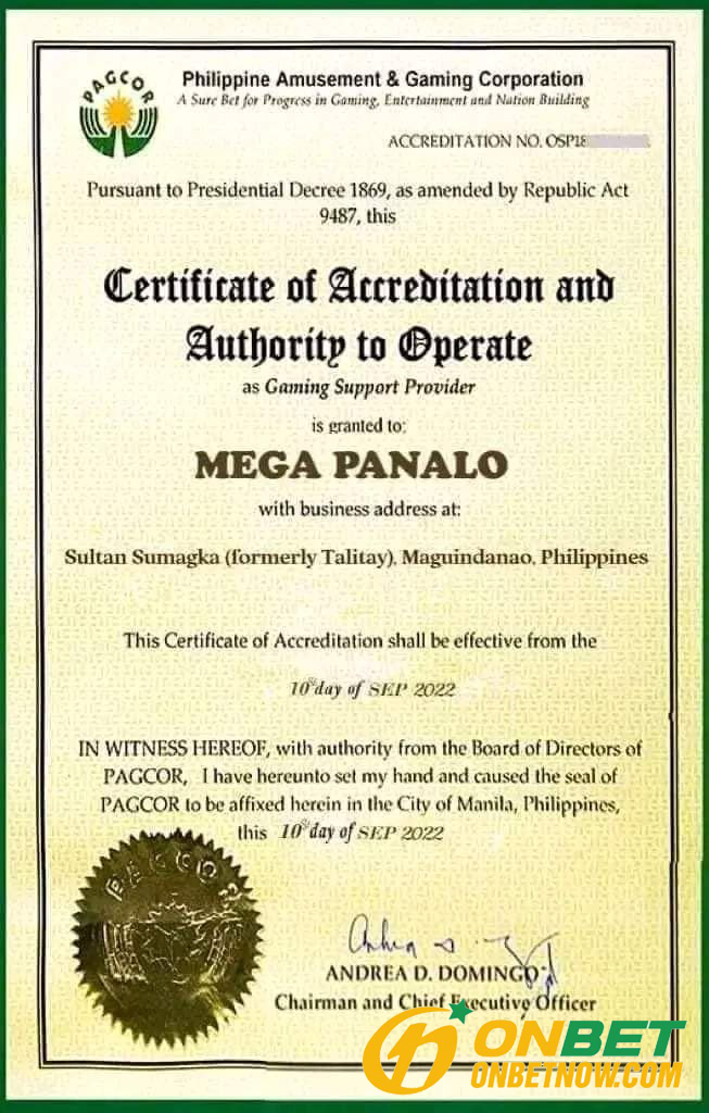 cấp giấy phép bởi Malta Châu Âu và chính phủ Philippines.